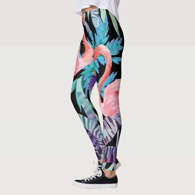 Vibrant, Pink Flamingo print leggings (Left)