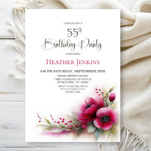 Vibrant Pink Floral 55th Birthday Party Invitation