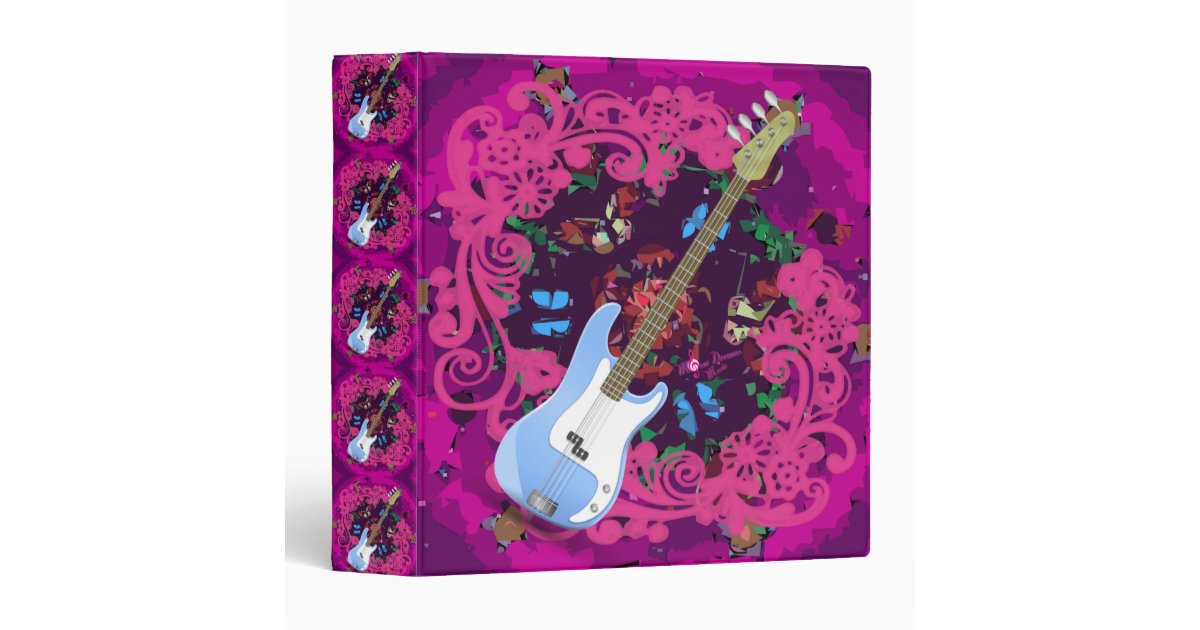 Vibrant Pink Floral Blue Bass Guitar Binder | Zazzle