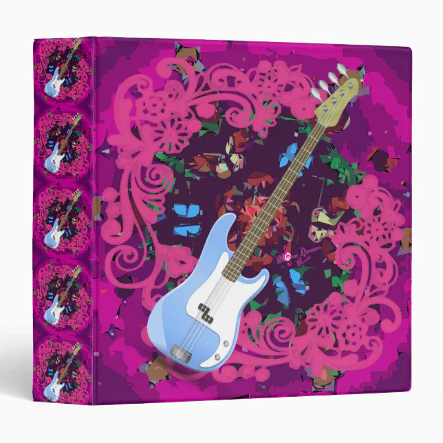 Vibrant Pink Floral Blue Bass Guitar Binder | Zazzle
