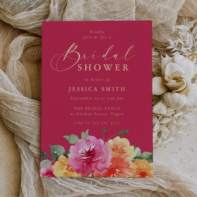 Vibrant Pink Floral Bridal Shower Gold Foil Invitation (Creator Uploaded)