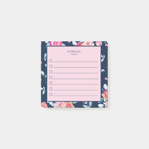 Vibrant Pink Floral Custom Name To Do List Post_it Notes