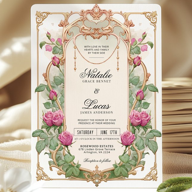 Vibrant Pink Floral Greenery Wedding Invitation  (Creator Uploaded)