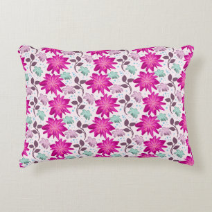 Vibrant Pink Floral Pattern Bold Modern Flowers Accent Pillow