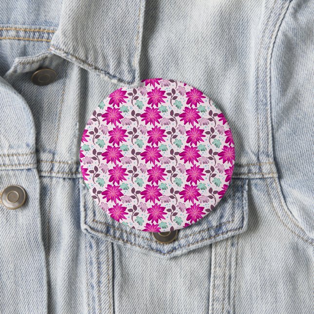 Vibrant Pink Floral Pattern | Bold Modern Flowers  Button (In Situ)