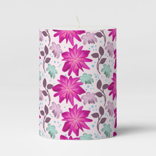 Vibrant Pink Floral Pattern Bold Modern Flowers Pillar Candle