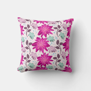 Vibrant Pink Floral Pattern Bold Modern Flowers Throw Pillow