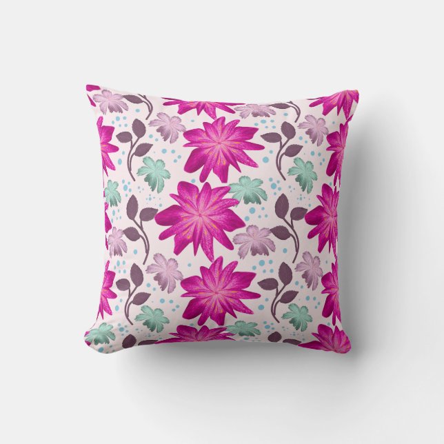 Vibrant Pink Floral Pattern | Bold Modern Flowers  Throw Pillow (Front)