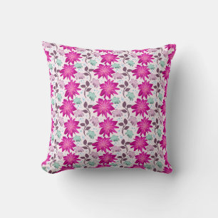 Vibrant Pink Floral Pattern Bold Modern Flowers Throw Pillow