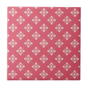 Vibrant Pink Floral Pattern with Geometric Flowers Ceramic Tile