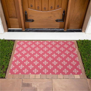 Vibrant Pink Floral Pattern with Geometric Flowers Doormat