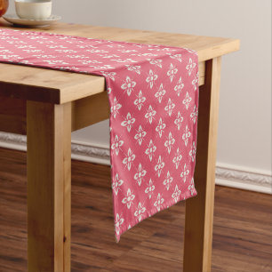 Vibrant Pink Floral Pattern with Geometric Flowers Short Table Runner