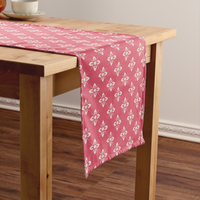 Vibrant Pink Floral Pattern with Geometric Flowers Short Table Runner (In Situ)