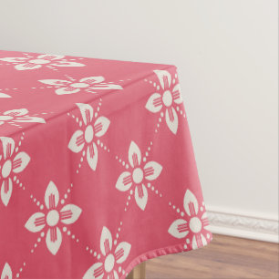Vibrant Pink Floral Pattern with Geometric Flowers Tablecloth