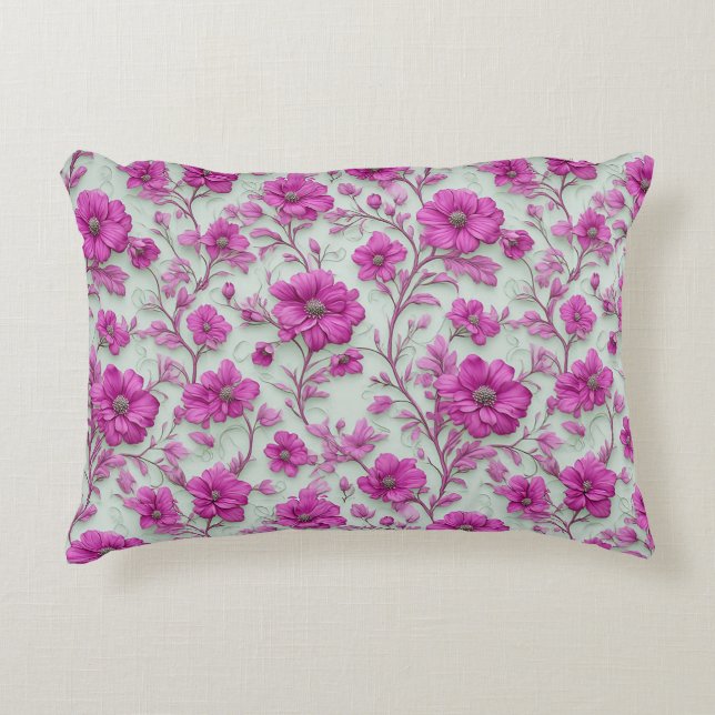 Vibrant Pink Floral Pattern With Magenta Flowers Accent Pillow (Front)