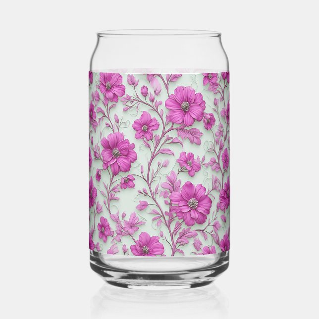 Vibrant Pink Floral Pattern With Magenta Flowers Can Glass (Front)