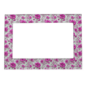 Vibrant Pink Floral Pattern With Magenta Flowers Magnetic Frame