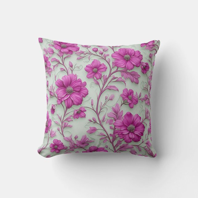 Vibrant Pink Floral Pattern With Magenta Flowers Throw Pillow (Front)