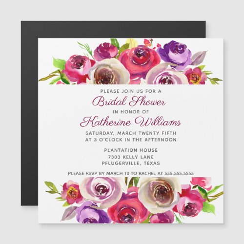 Vibrant Pink Floral Romantic Garden Bridal Shower Magnetic Invitation