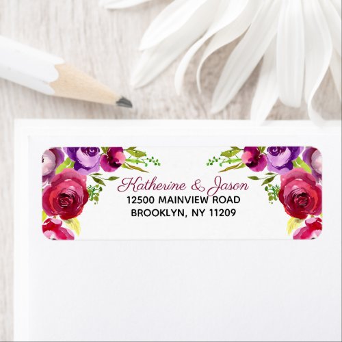 Vibrant Pink Floral Romantic Modern Garden Wedding Label