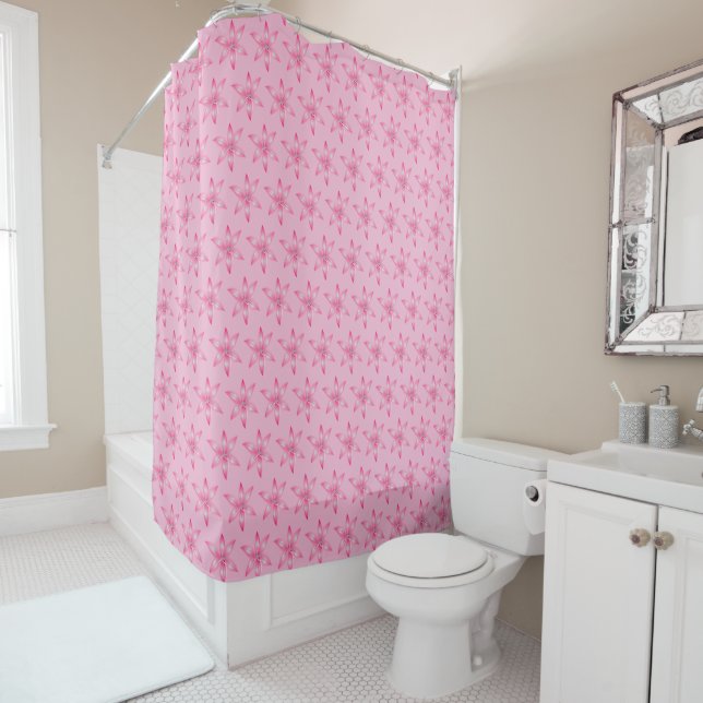 Vibrant Pink Floral Shower Curtain (In Situ)