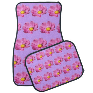 Vibrant Pink Flower With A Bee On A Summer Day Cut Car Floor Mat