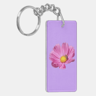 Vibrant Pink Flower With A Bee On A Summer Day Cut Keychain