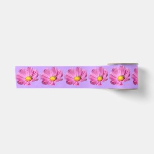 Vibrant Pink Flower With A Bee On A Summer Day Cut Satin Ribbon