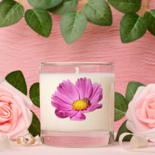 Vibrant Pink Flower With A Bee On A Summer Day Cut Scented Candle