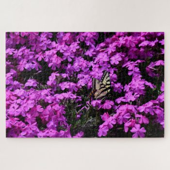 Vibrant Pink Flowers And Swallowtail Butterfly Jigsaw Puzzle by paul68 at Zazzle