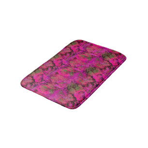 Vibrant Pink Foliage Pattern Bathroom Mat