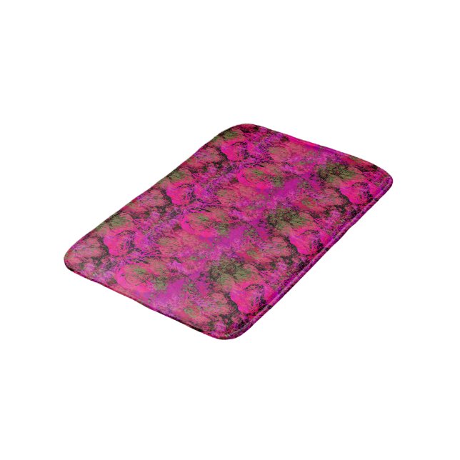 Vibrant Pink Foliage Pattern Bathroom Mat (Angled)