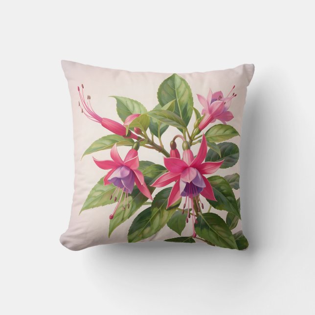Vibrant Pink Fuchsia Flower  Throw Pillow (Front)