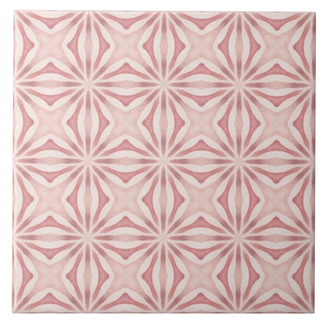 Vibrant Pink Geometric Mediteranean Inspired Ceramic Tile (Front)