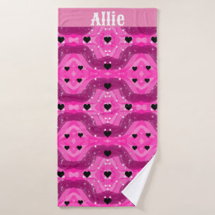 Vibrant Pink Glitter Hearts Design Bath Towel Set