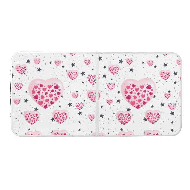 Vibrant Pink Glitter Hearts Design Beer Pong Table (Top)