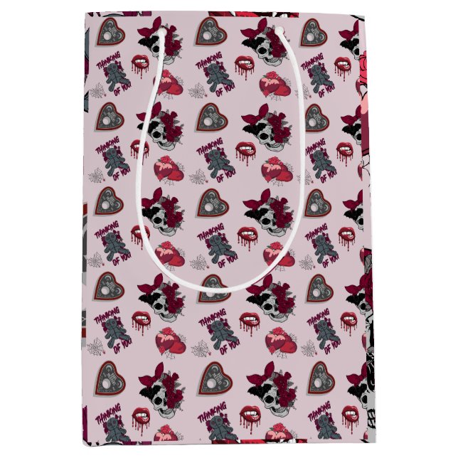 Vibrant Pink Gothic Graphic Valentine's Day  Medium Gift Bag (Front)