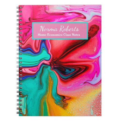 Vibrant Pink Green Marble Watercolor Personalize Notebook