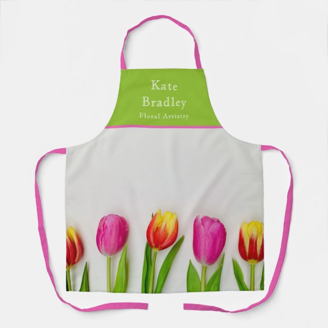 Vibrant Pink & Green Tulip Florist  Apron (Front)