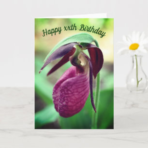 Vibrant Pink Lady Slipper Personalized Birthday  Card