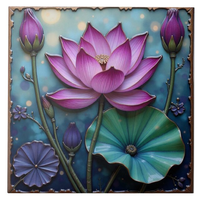 Vibrant Pink Lotus Ceramic Tile (Front)
