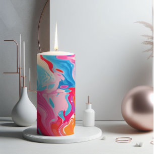 Vibrant Pink Marble Pillar Candle