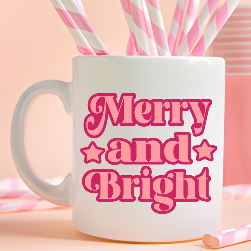 Vibrant Pink Merry and Bright Christmas Giant Coffee Mug