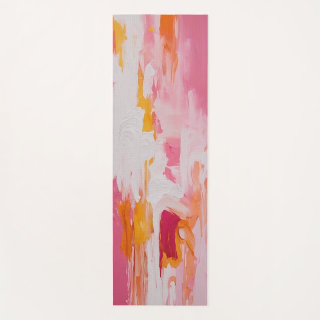 Vibrant Pink & Orange Abstract Expressionist Yoga  Mat (Front)