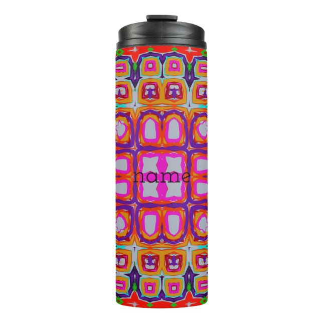 Vibrant Pink Orange Abstract Kaleidoscope Pattern Thermal Tumbler (Front)