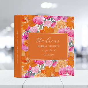 Vibrant Pink & Orange Floral Bridal Shower Recipe 3 Ring Binder