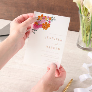 Vibrant Pink & Orange Floral Garden Wedding Vellum Invitations