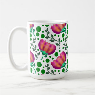 Vibrant Pink Orange Floral Pattern Coffee Mug