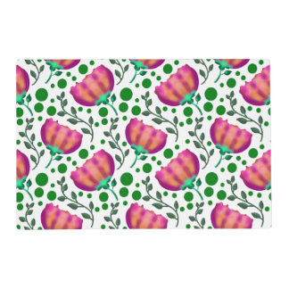 Vibrant Pink Orange Floral Pattern Placemat