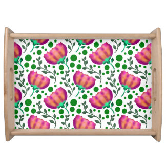 Vibrant Pink Orange Floral Pattern Serving Tray